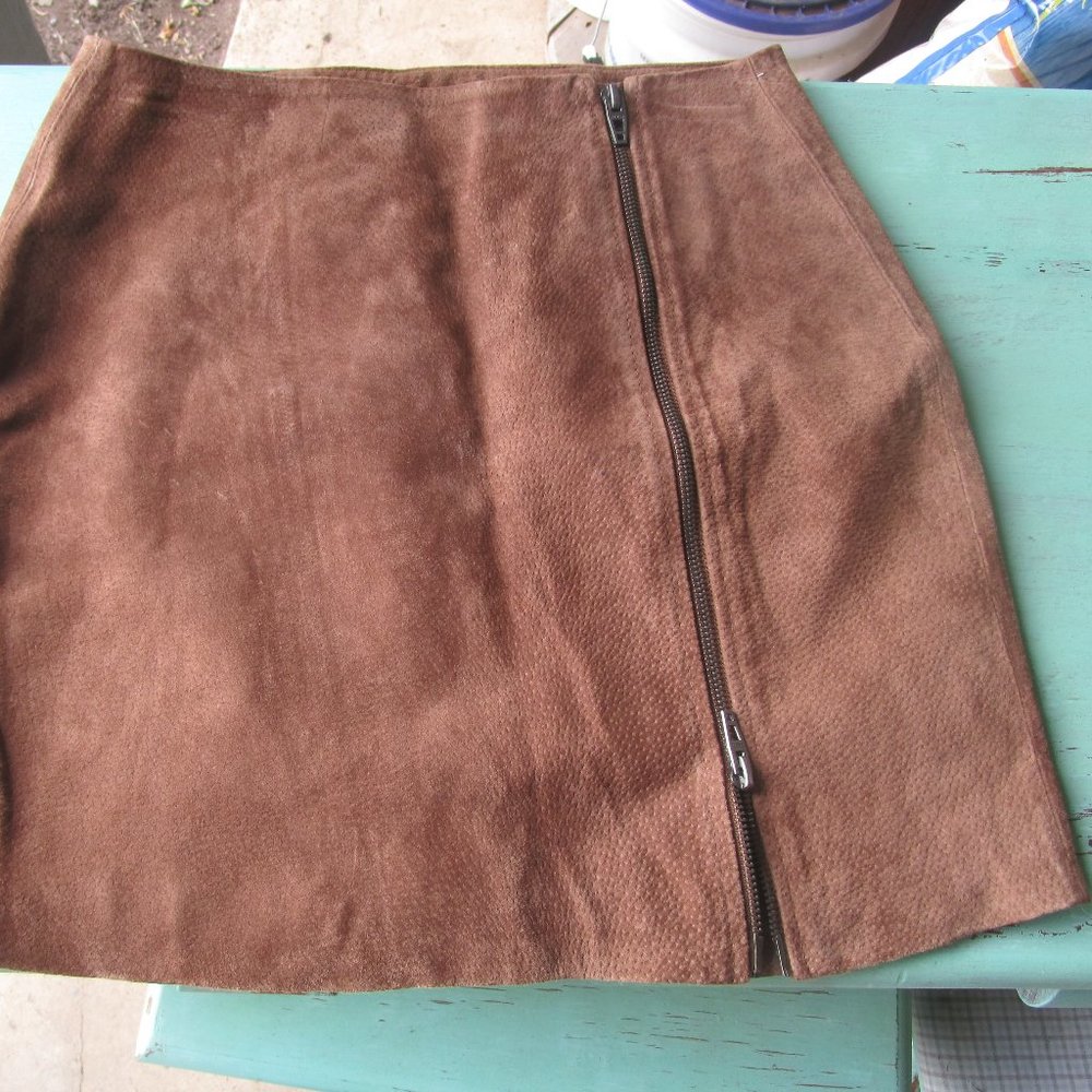 Blank NYC Brown Front Zip Leather Skirt Size 25